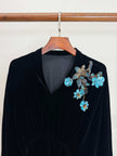LUXE ORIENTA – French Beaded Silk Velvet V-Neck Top in Onyx Black