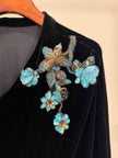 LUXE ORIENTA – French Beaded Silk Velvet V-Neck Top in Onyx Black