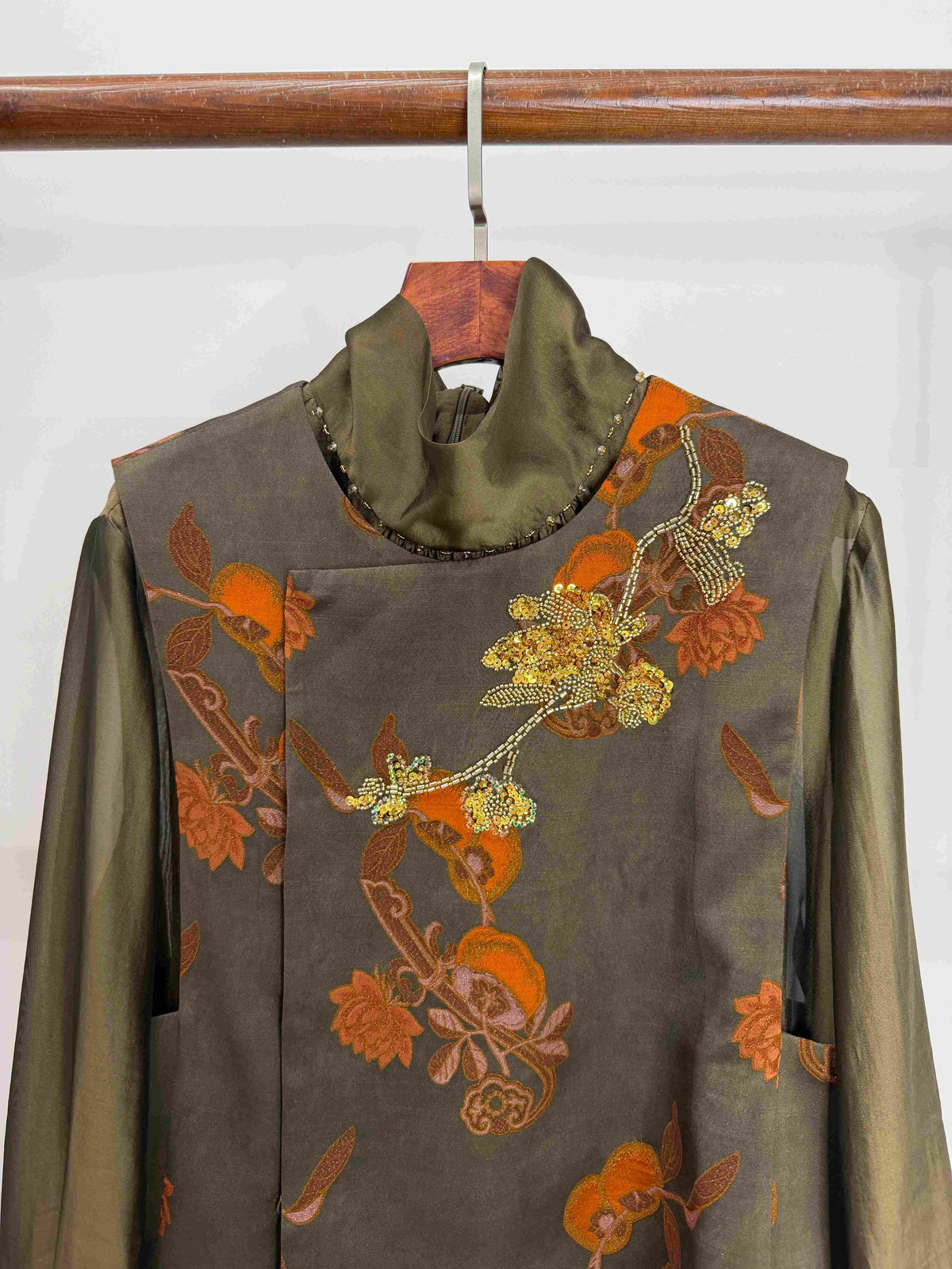 LUXE ORIENTA – Green Persimmon Jacquard Layered Vest
