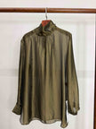LUXE ORIENTA – Olive Green High-Neck Sheer Blouse with Beaded Collar
