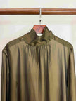 LUXE ORIENTA – Olive Green High-Neck Sheer Blouse with Beaded Collar