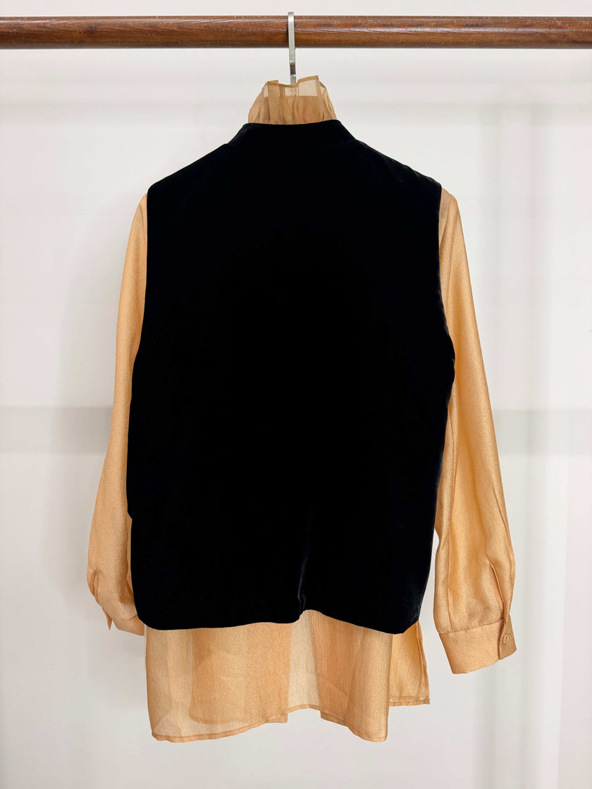 LUXE ORIENTA – French Beaded Silk Velvet Asymmetric Vest in Onyx Black