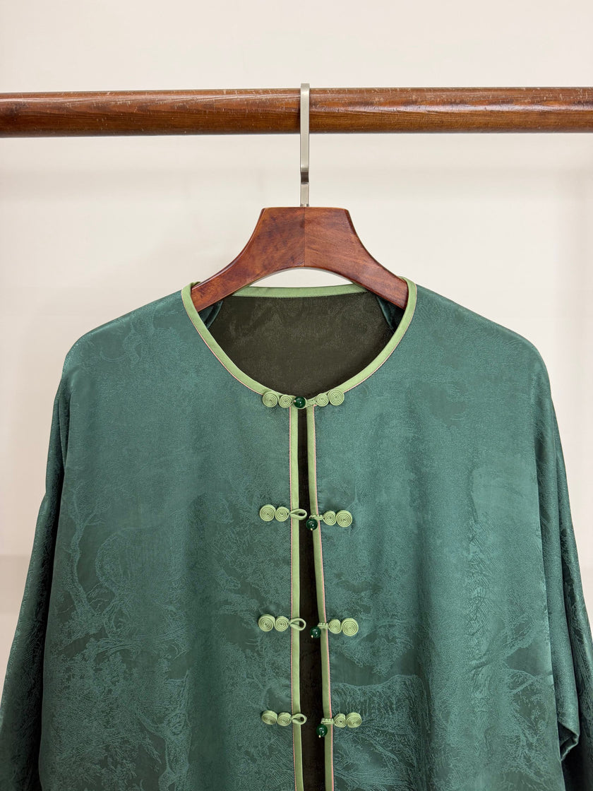 LUXE ORIENTA – Silk Xiangyun Guansha Cardigan Jacket in Pine Green