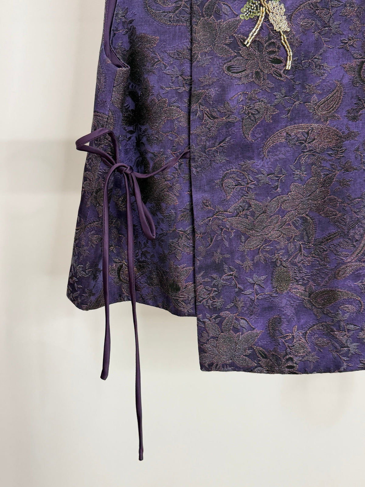LUXE ORIENTA – French Beaded Brocade Asymmetric Vest in Imperial Purple