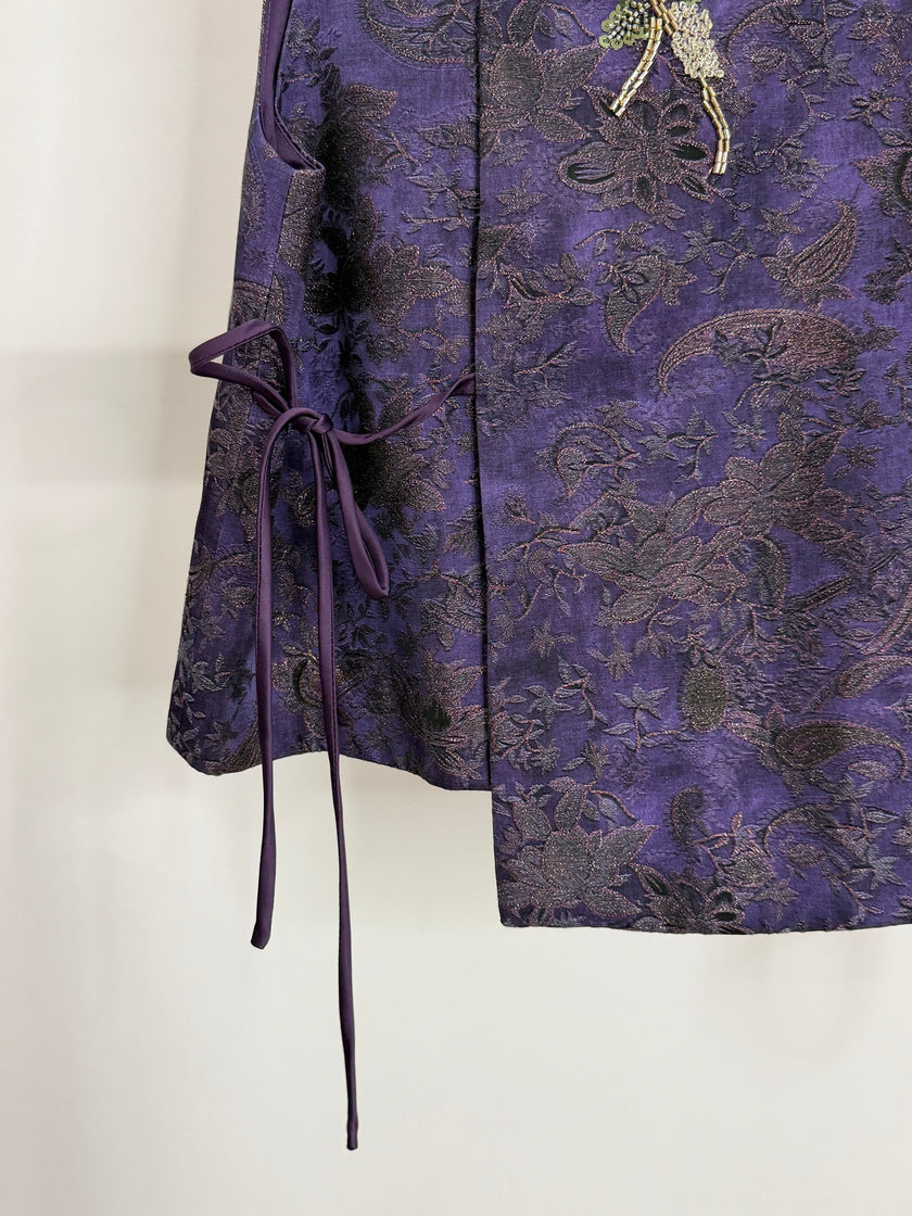 LUXE ORIENTA – French Beaded Brocade Asymmetric Vest in Imperial Purple