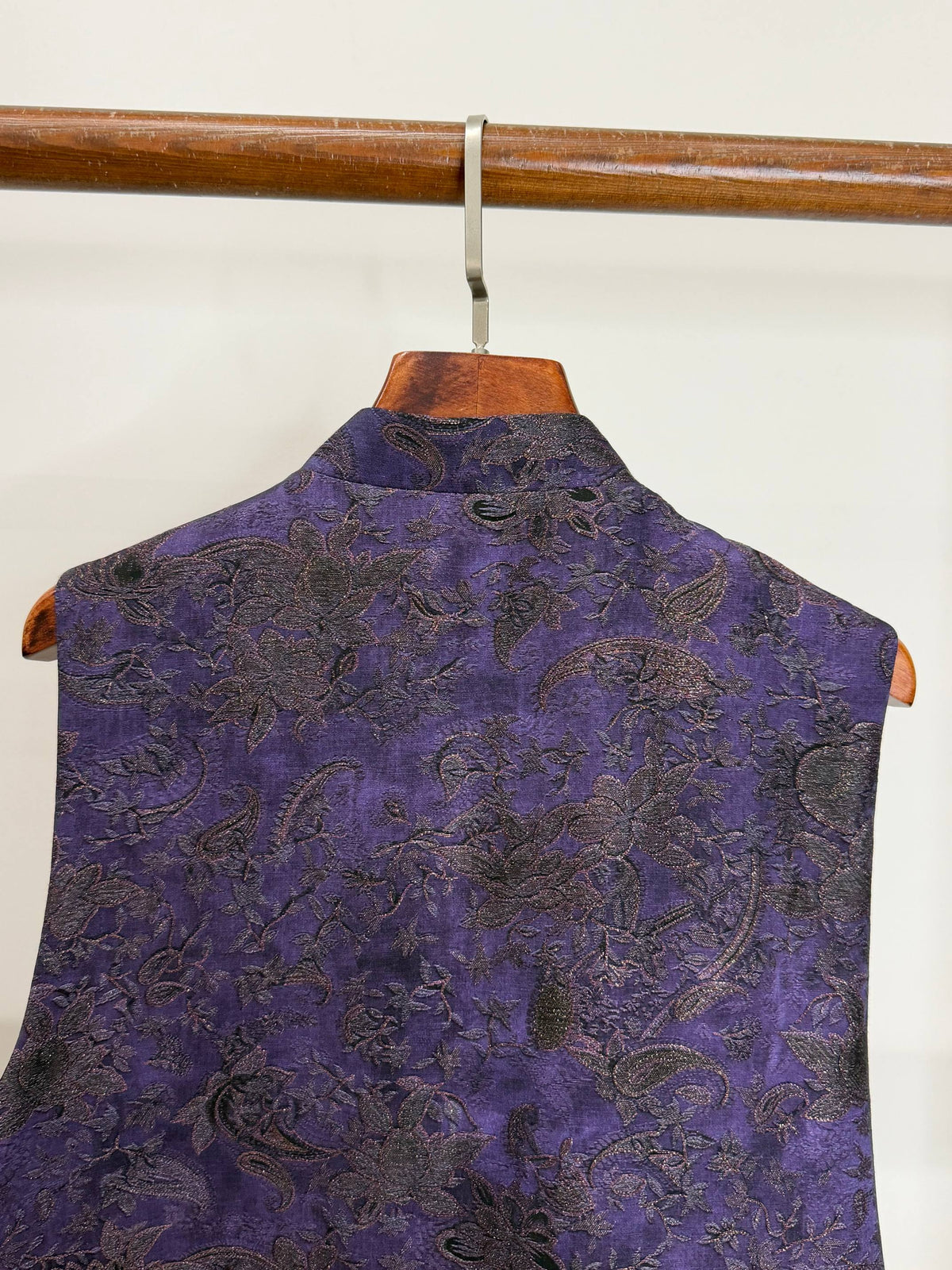 LUXE ORIENTA – French Beaded Brocade Asymmetric Vest in Imperial Purple