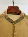 Luminous Metallic Gold Jacquard Blouse with Embroidered Stand Collar & Knot Buttons - Luxe Orienta CO., LIMITED