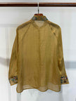 Luminous Metallic Gold Jacquard Blouse with Embroidered Stand Collar & Knot Buttons - Luxe Orienta CO., LIMITED