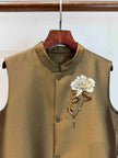 Silk-Wool French Embroidered Vest in Bronze Olive with Sequin Floral Motif - Luxe Orienta CO., LIMITED
