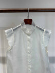 Pure Mulberry Silk Organza Sleeveless Blouse with Stand Collar & Ruffled Armholes - Luxe Orienta CO., LIMITED