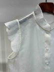 Pure Mulberry Silk Organza Sleeveless Blouse with Stand Collar & Ruffled Armholes - Luxe Orienta CO., LIMITED