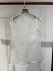 Pure Mulberry Silk Organza Sleeveless Blouse with Stand Collar & Ruffled Armholes - Luxe Orienta CO., LIMITED