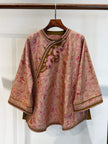 Pure Mulberry Silk Song Brocade Heritage Blouse in Dusty Rose & Olive Gold - Luxe Orienta CO., LIMITED