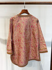 Pure Mulberry Silk Song Brocade Heritage Blouse in Dusty Rose & Olive Gold - Luxe Orienta CO., LIMITED