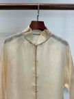 Pure Mulberry Silk Organza Jacquard Blouse with Stand Collar & Hand-Knotted Buttons - Luxe Orienta CO., LIMITED