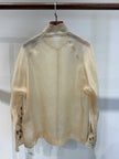 Pure Mulberry Silk Organza Jacquard Blouse with Stand Collar & Hand-Knotted Buttons - Luxe Orienta CO., LIMITED