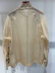 Pure Mulberry Silk Organza Jacquard Blouse with Stand Collar & Hand-Knotted Buttons - Luxe Orienta CO., LIMITED