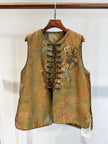 Metallic Olive & Bronze Jacquard Vest with French Beaded Embroidery & Velvet Knot Closures - Luxe Orienta CO., LIMITED