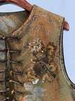 Metallic Olive & Bronze Jacquard Vest with French Beaded Embroidery & Velvet Knot Closures - Luxe Orienta CO., LIMITED