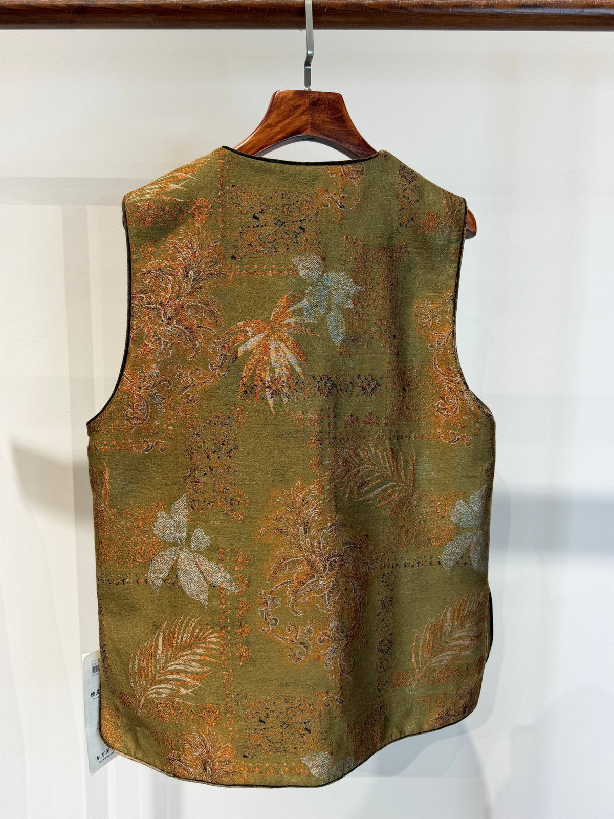 Metallic Olive & Bronze Jacquard Vest with French Beaded Embroidery & Velvet Knot Closures - Luxe Orienta CO., LIMITED