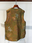 Metallic Olive & Bronze Jacquard Vest with French Beaded Embroidery & Velvet Knot Closures - Luxe Orienta CO., LIMITED
