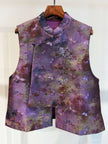 Imperial Violet Butterfly Metallic Jacquard Silk-Wool Vest with Beaded Embroidery - Luxe Orienta CO., LIMITED