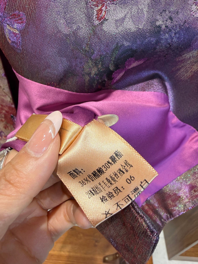 Imperial Violet Butterfly Metallic Jacquard Silk-Wool Vest with Beaded Embroidery - Luxe Orienta CO., LIMITED