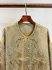 Luminous Metallic Gold Jacquard Cardigan with Hand-Beaded Embroidery & Knot Buttons - Luxe Orienta CO., LIMITED