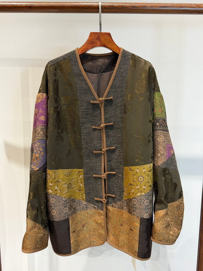 Heritage Xiangyunsha & Jacquard Open-Front Cardigan with Handcrafted Knot Closures - Luxe Orienta CO., LIMITED