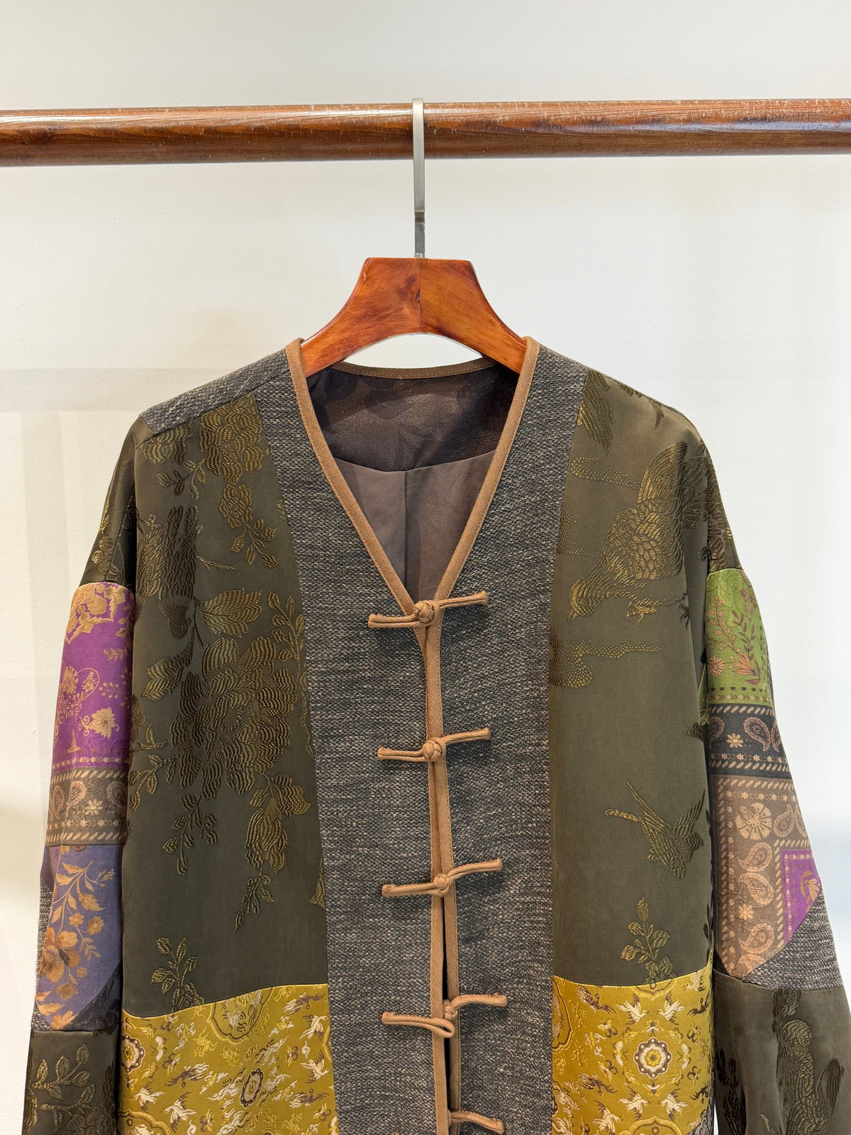 Heritage Xiangyunsha & Jacquard Open-Front Cardigan with Handcrafted Knot Closures - Luxe Orienta CO., LIMITED