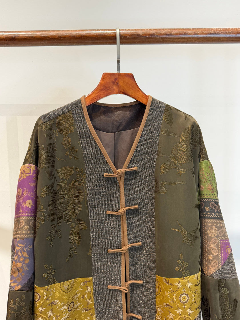 Heritage Xiangyunsha & Jacquard Open-Front Cardigan with Handcrafted Knot Closures - Luxe Orienta CO., LIMITED