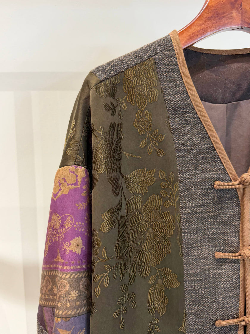 Heritage Xiangyunsha & Jacquard Open-Front Cardigan with Handcrafted Knot Closures - Luxe Orienta CO., LIMITED