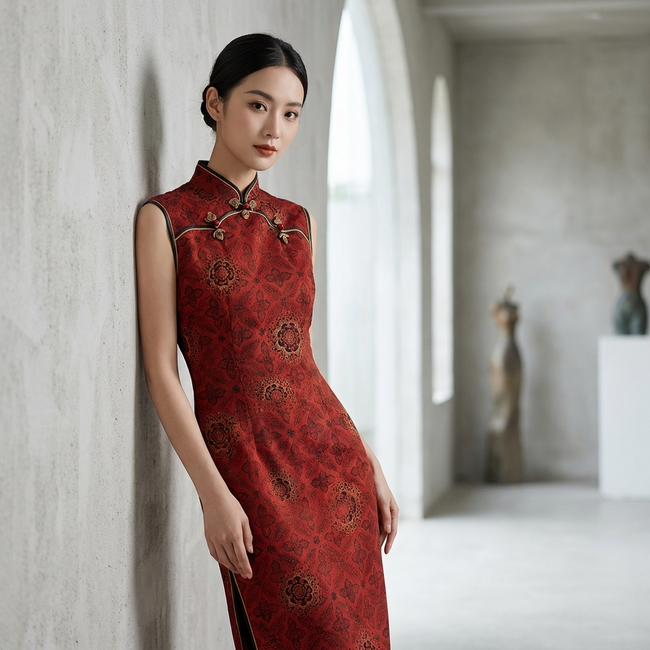 Red Mulberry Silk Xiangyunsha  Baoxiang Floral  Wedding Qipao-LUXE ORIENTA - Luxe Orienta CO., LIMITED