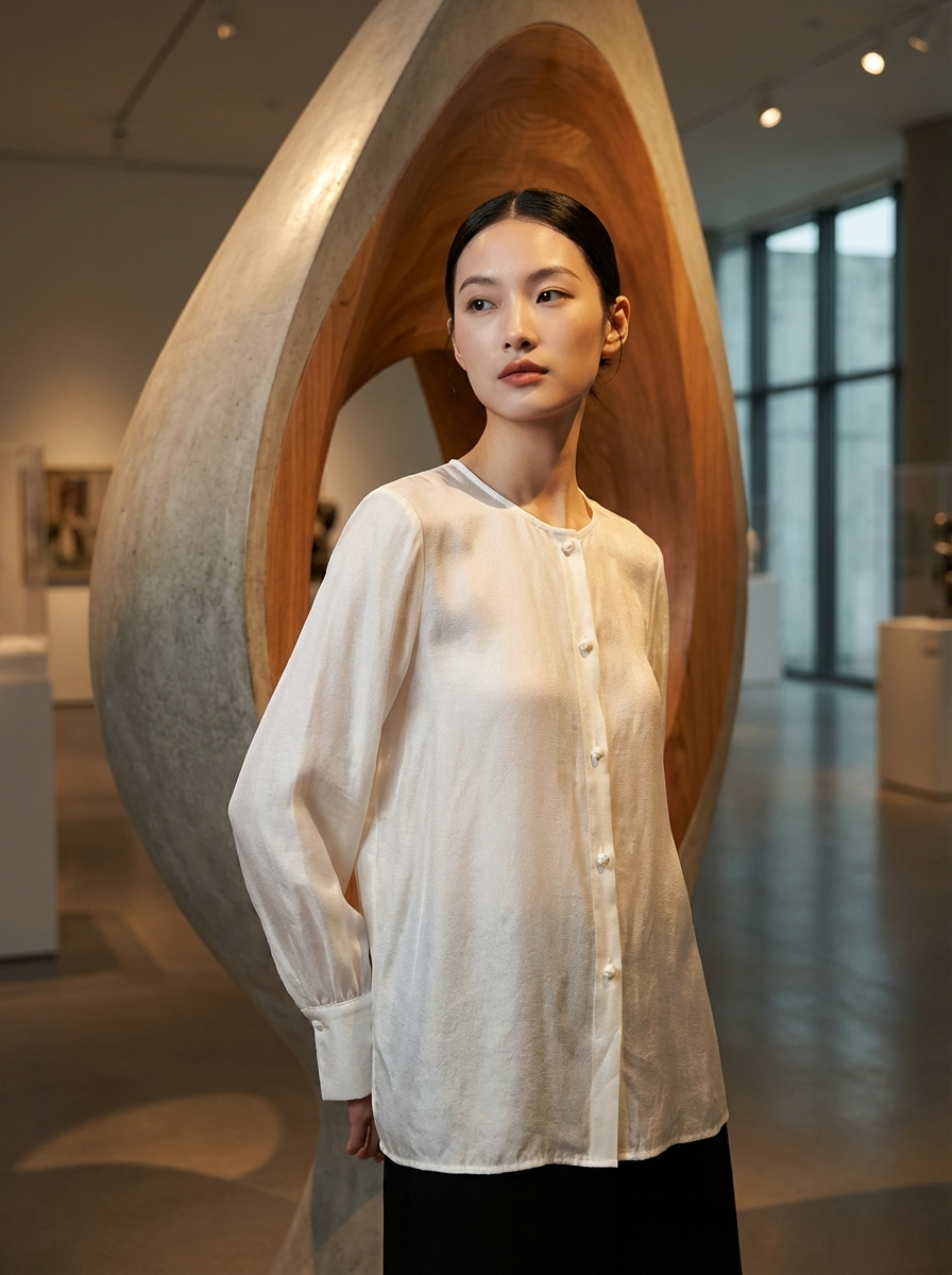 White Lightweight Rayon Blouse | Minimalist Modern Chinese Elegance - Luxe Orienta CO., LIMITED