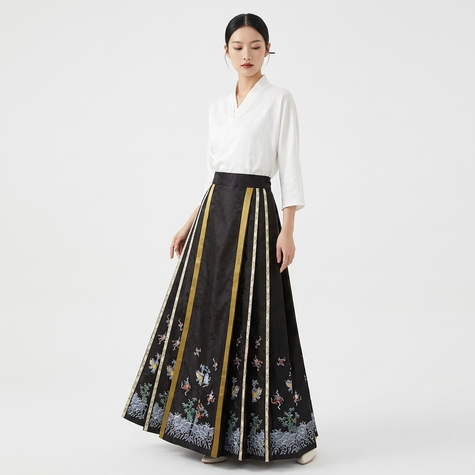 Luxury Xiangyunsha Silk Mamian Skirt | Embroidered Chinese Ma Mian Qun - Luxe Orienta CO., LIMITED
