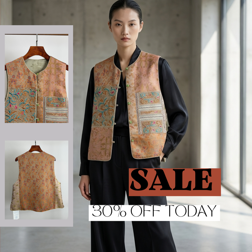 Song Brokat Seiden-Patchwork Chinesische Weste – Bestickter Orientalischer Waistcoat mit Jade-Knöpfen | LUXE ORIENTA
