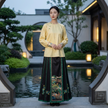 Black Hand Embroidery Floral &Pavilion Xiangyunsha Silk Ma Mian Qun | Luxury Mulberry Silk Mamian Skirt - Luxe Orienta CO., LIMITED