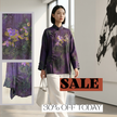 Purple Mulberry Silk Xiangyunsha Bamboo Printed & Peony Beaded Cheongsam Blouse