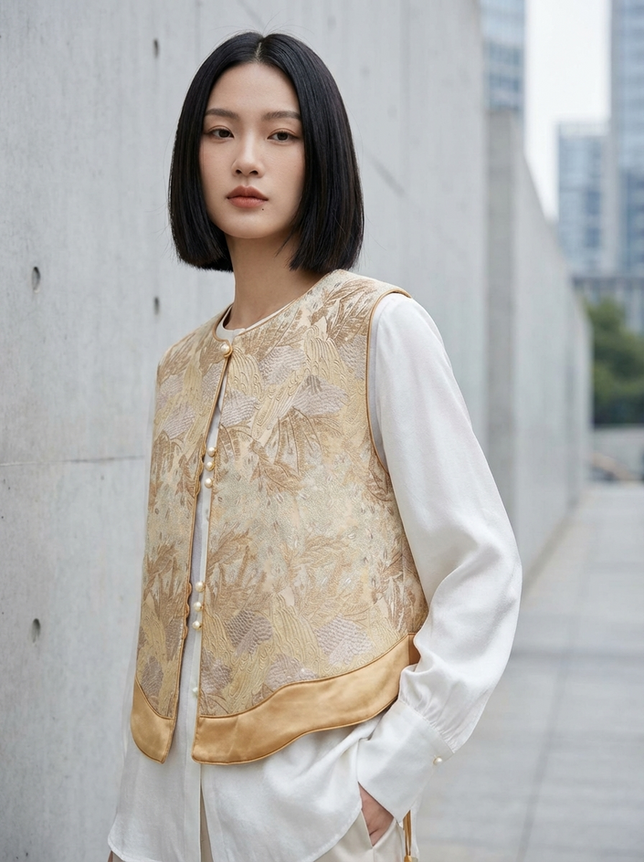 Golden Phoenix Jacquard Vest – Luxury Phoenix Chinese Vest | Modern Chinese Fashion - Luxe Orienta CO., LIMITED