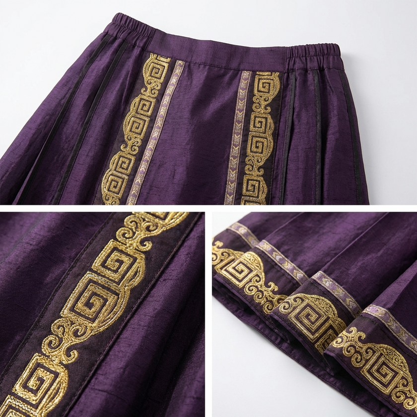 Golden Huiwen Silk Ma Mian Qun | Purple Xiangyunsha Mamian Skirt - Luxe Orienta CO., LIMITED