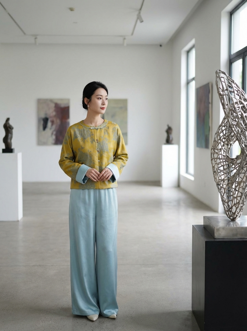 Yellow Peony Jacquard Tang Jacket with Frog Buttons | Modern Chinese Style - Luxe Orienta CO., LIMITED