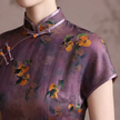 100% Mulberry Silk Xiangyunsha Purple Persimmon Print Short Sleeve Qipao Dress | LUXE ORIENTA - Luxe Orienta CO., LIMITED