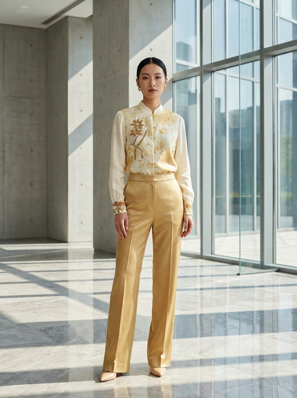 Light Yellow Jacquard Beaded Embroidered Vest | Peony Modern Chinese Style Waistcoat - Luxe Orienta CO., LIMITED