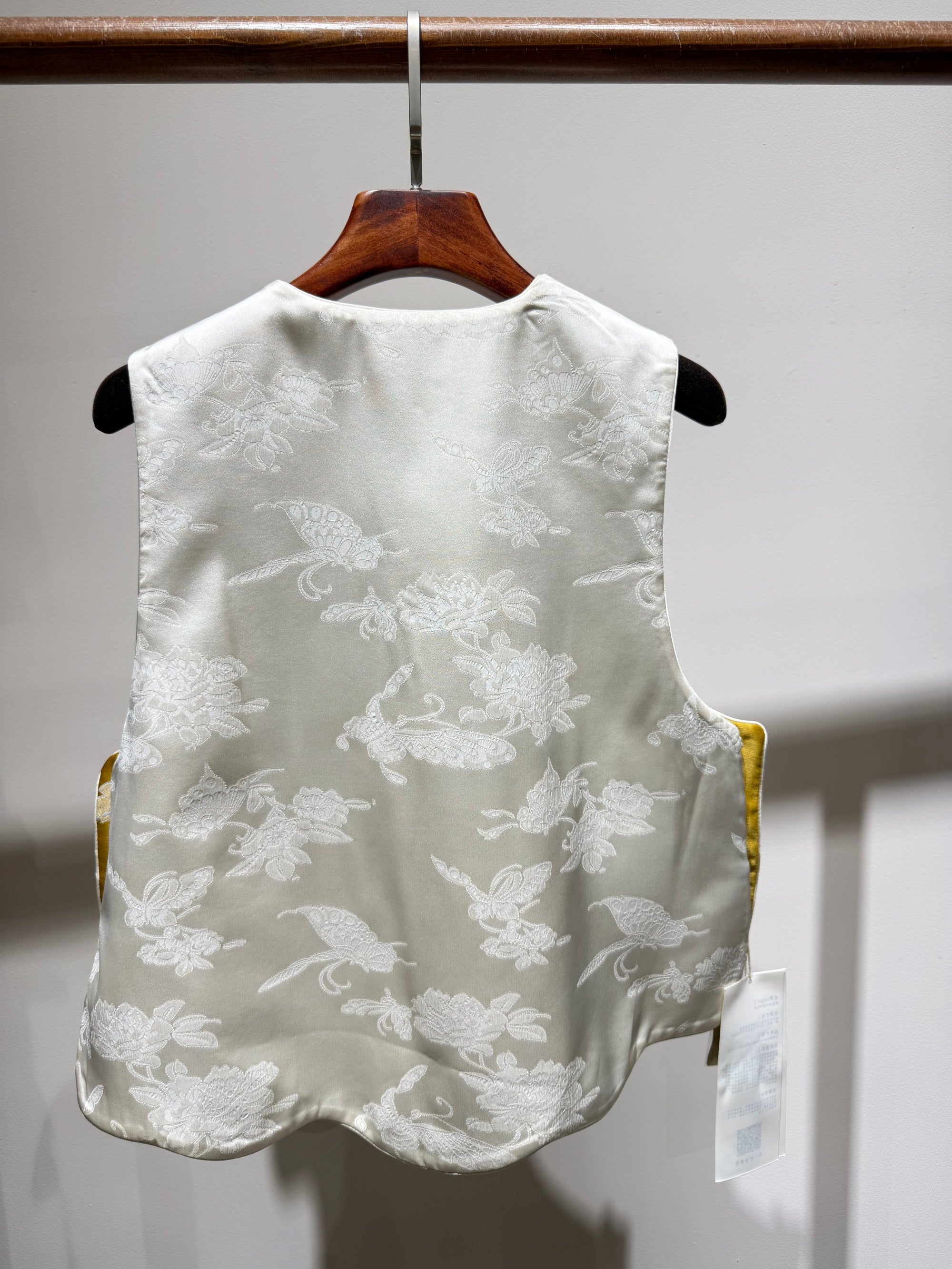 yellow white oriental vest chinese knot button waistcoat