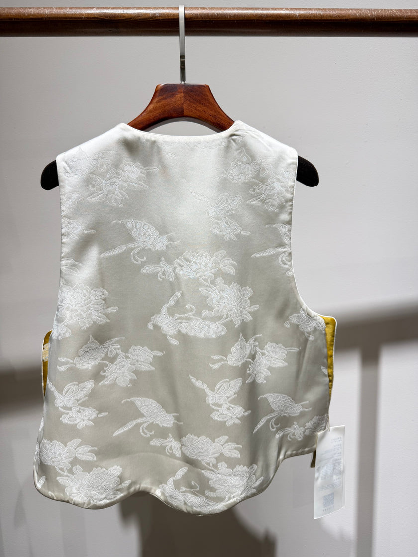 yellow white oriental vest chinese knot button waistcoat