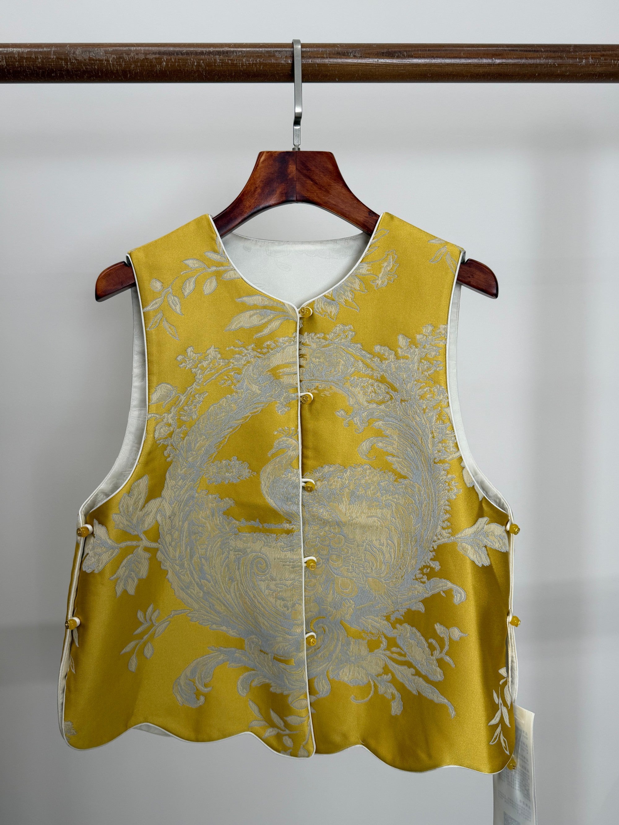 yellow white oriental vest chinese knot button waistcoat