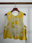 yellow white oriental vest chinese knot button waistcoat