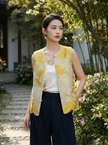 yellow white oriental vest chinese knot button waistcoat