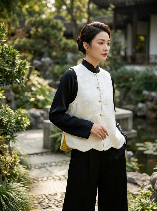 White phoenix jacquard vest styling