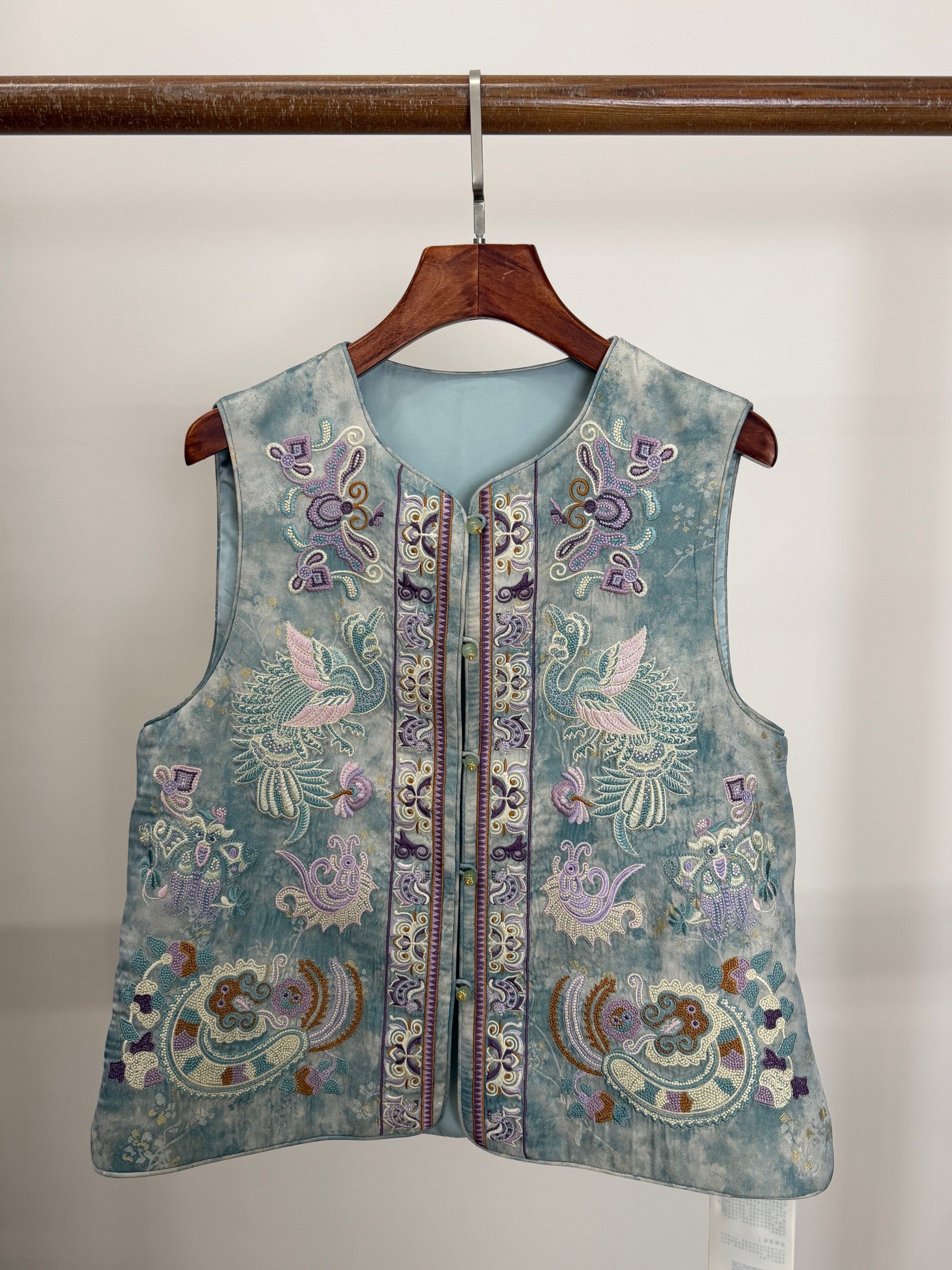 blue embroidered phoenix vest modern chinese fashion